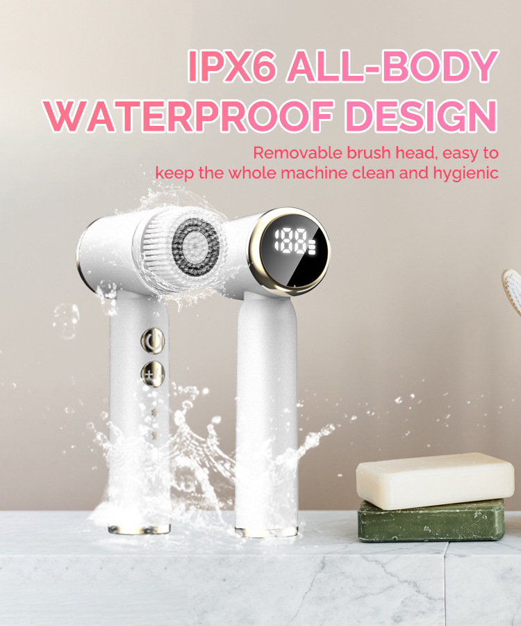 LCD Display Electric Spin Scrubber 3 Speed Levels Waterproof Facial Cleanser Brush