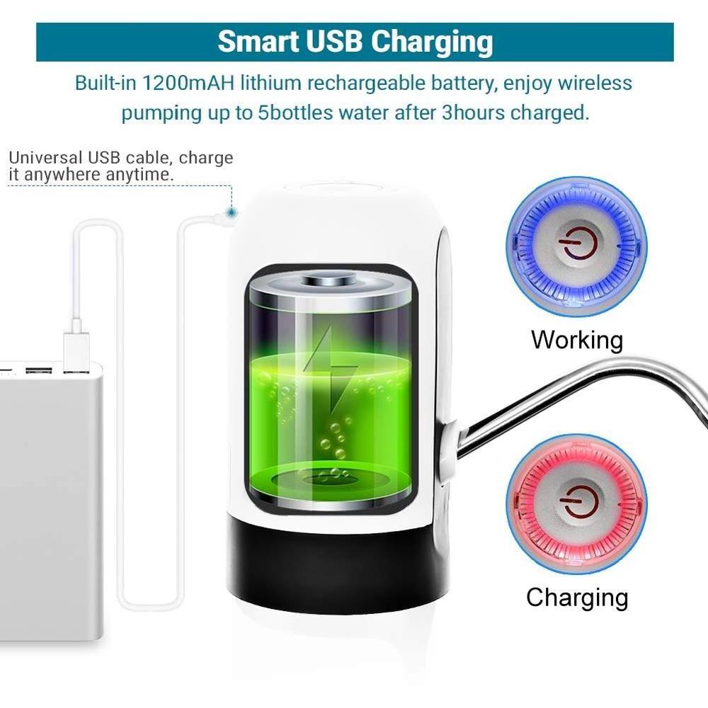 Water Jug Pump USB Charging Automatic Drinking Water Pump for Universal 3-5 Gallon Bottle