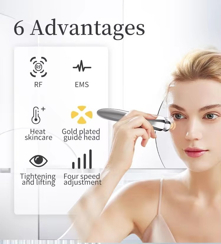 Portable RF EMS Eye Massager Anti Wrinkle Hot Compression LED Light Face Firming Device