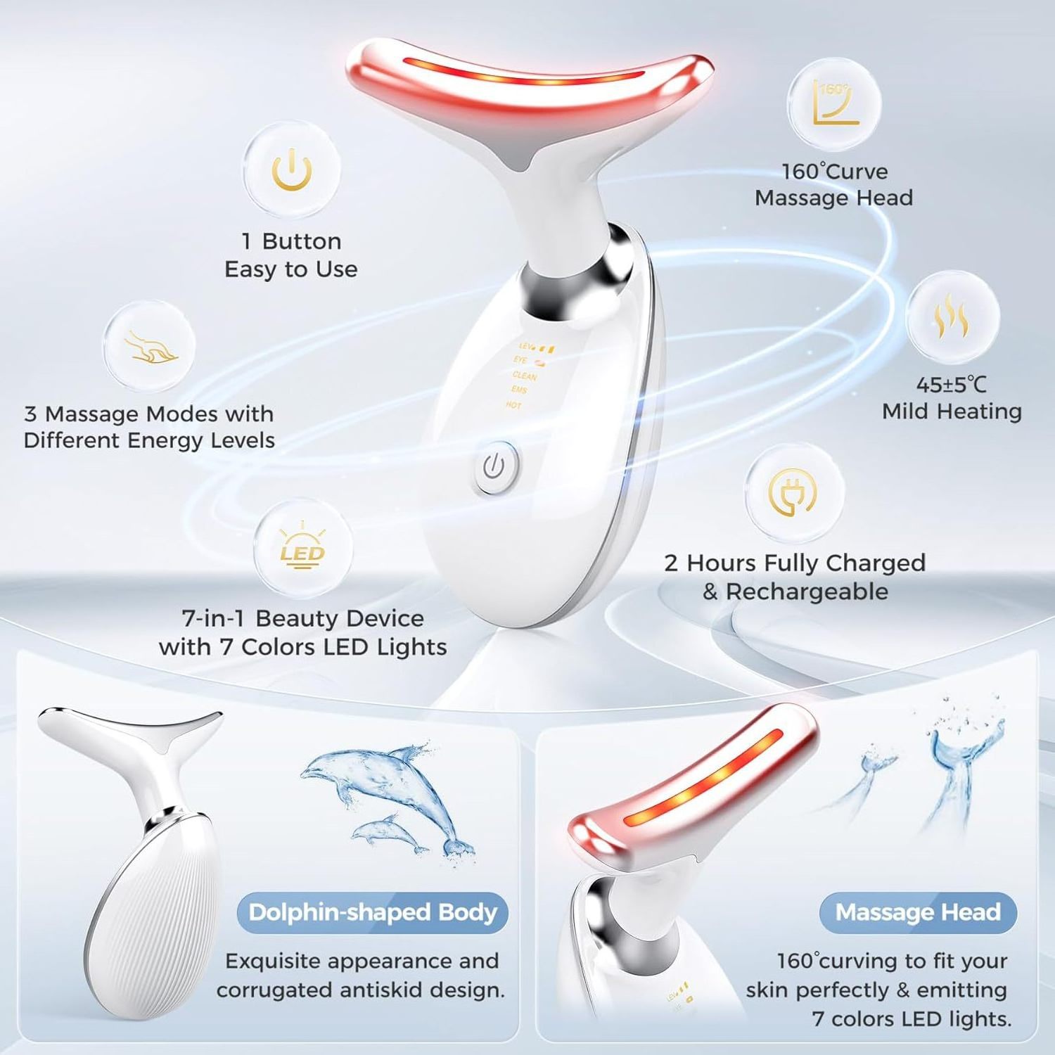 EMS 7 Color LED Home Use Beauty Reduce Facial Massager Heating Face Neck Firming Lifting Massager