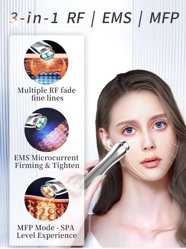 Portable RF EMS Eye Massager Anti Wrinkle Hot Compression LED Light Face Firming Device