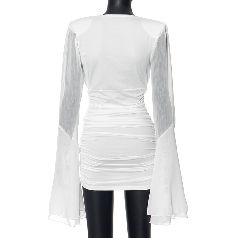 New Arrival Long Sleeve Bodycon Dress Women V-neck Casual White Dresses Wholesale Night Club Girl Party Dresses