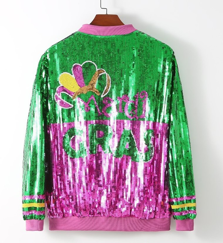 RTS Mardi Gras ZipperJacket Custom Women Apparel Clothing Wholesale Mardi Gras Shinny Sequin Party Zip Up Jacket