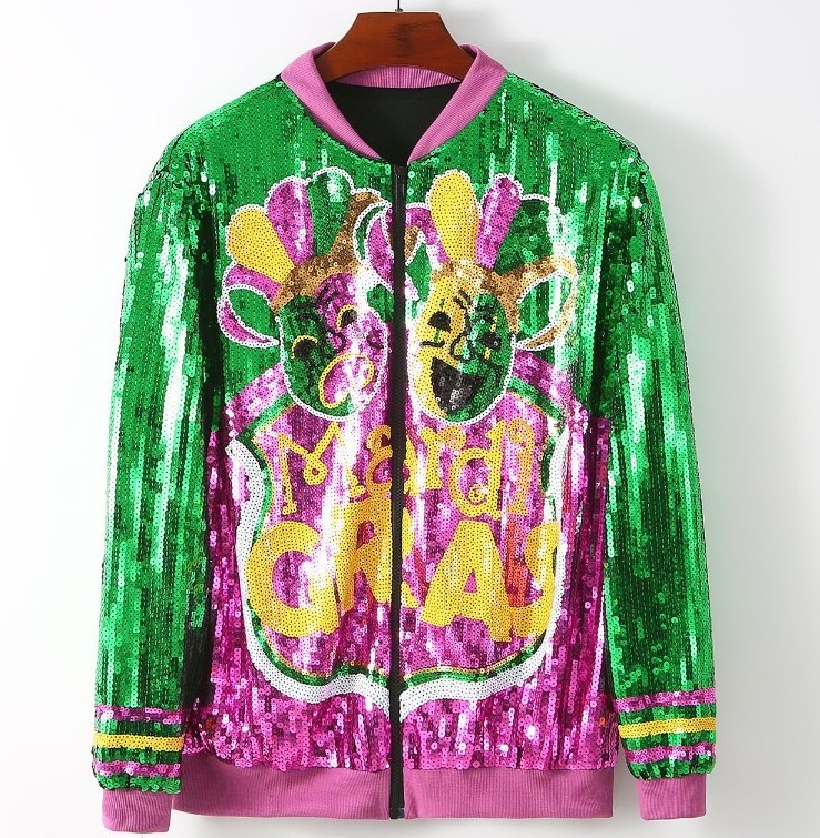 RTS Mardi Gras ZipperJacket Custom Women Apparel Clothing Wholesale Mardi Gras Shinny Sequin Party Zip Up Jacket