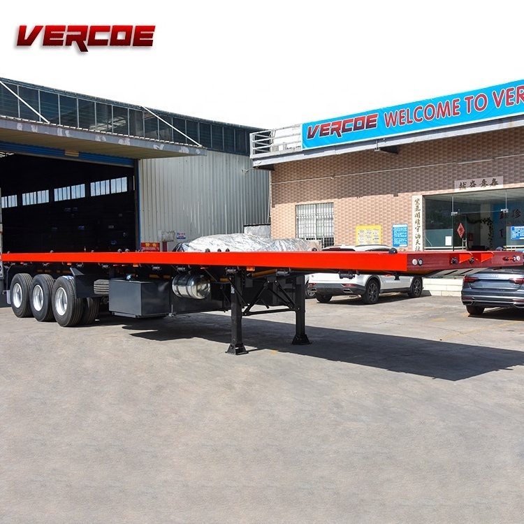 Vercoe Container Flatbed Semi Trailer 3 Axle 40 Ft Container Lock 30 Ton Low Flatbed Semi Trailer