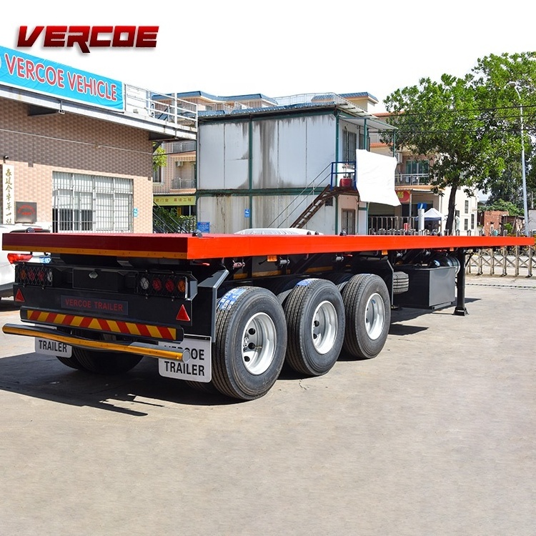 Vercoe Container Flatbed Semi Trailer 3 Axle 40 Ft Container Lock 30 Ton Low Flatbed Semi Trailer