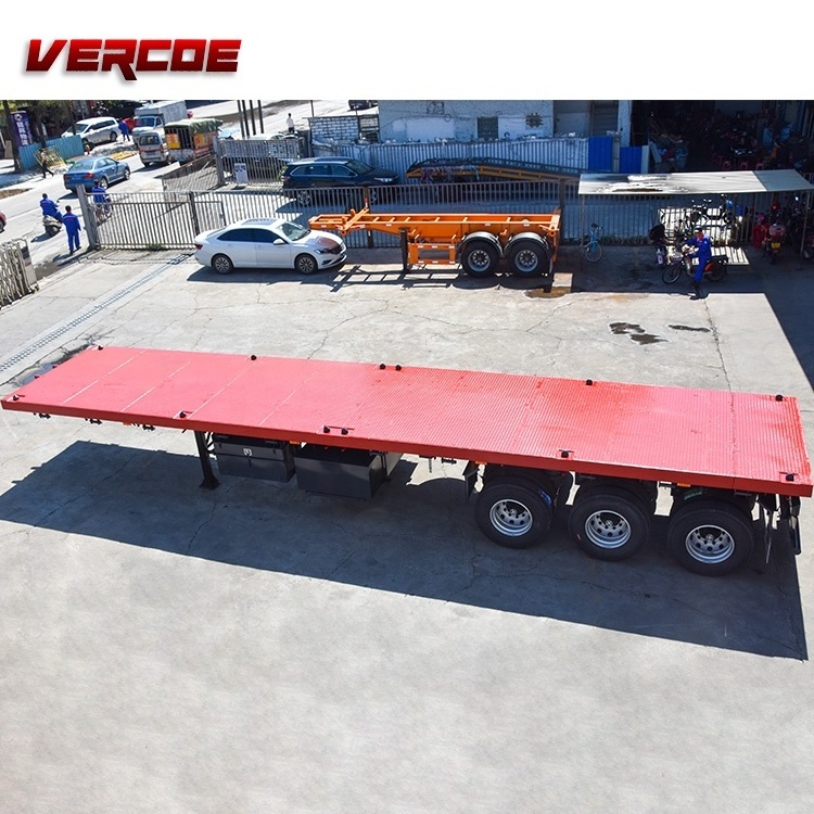 Heavy Duty 40 Feet Flat bed 3 4 Axles 20 Ft 40 Ft 50 Ft 60 Ft  Container Semi Truck Flatbed  Trailer