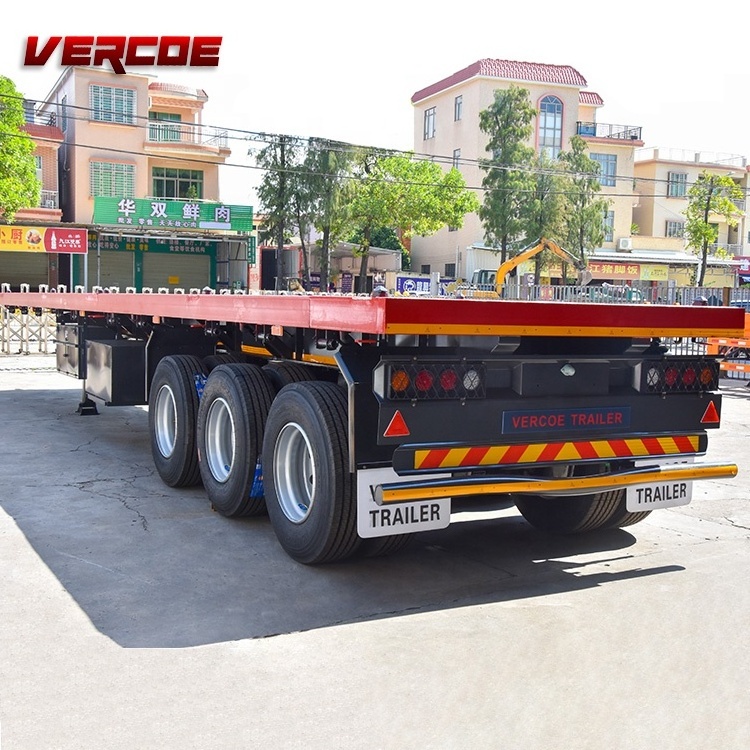 Vercoe Container Flatbed Semi Trailer 3 Axle 40 Ft Container Lock 30 Ton Low Flatbed Semi Trailer