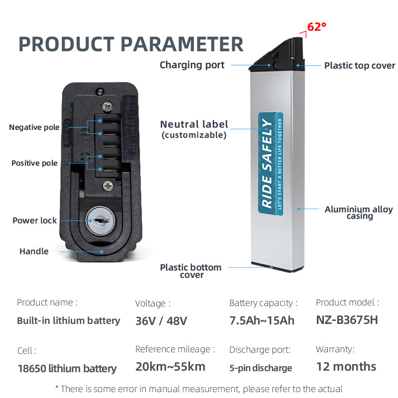 Electric Bike Battery for Electric Bicycles Rechargeable High Capacity Lithium Ion Battery NZ-B 48v 36v 10.5ah 12ah 13ah 15ah