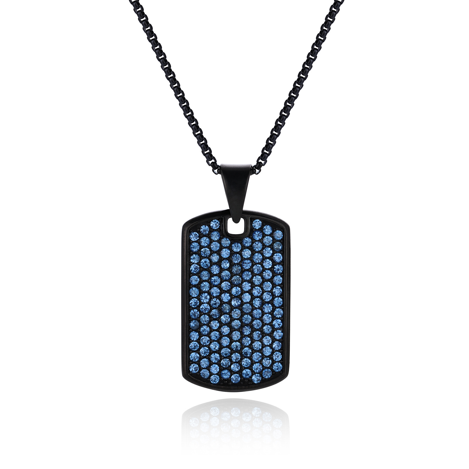 Trendy Jewelry Crystal DogTag Black Dog Tag Charm Pendant Men Stainless Steel Tennis Necklace