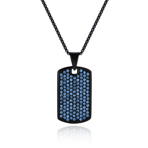 Trendy Jewelry Crystal DogTag Black Dog Tag Charm Pendant Men Stainless Steel Tennis Necklace