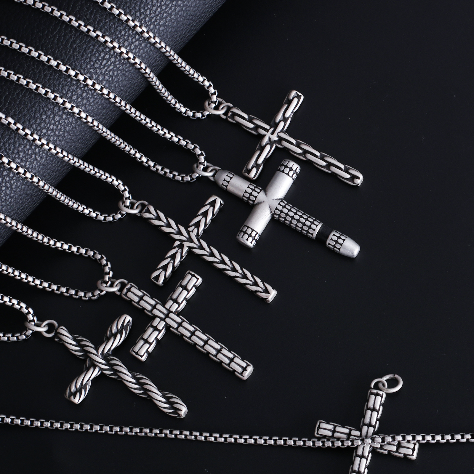 Vintage Anti Silver Small Tiny Stainless Steel Christian Religious Ankh Charm Jewelry Men Cross Pendant Necklace