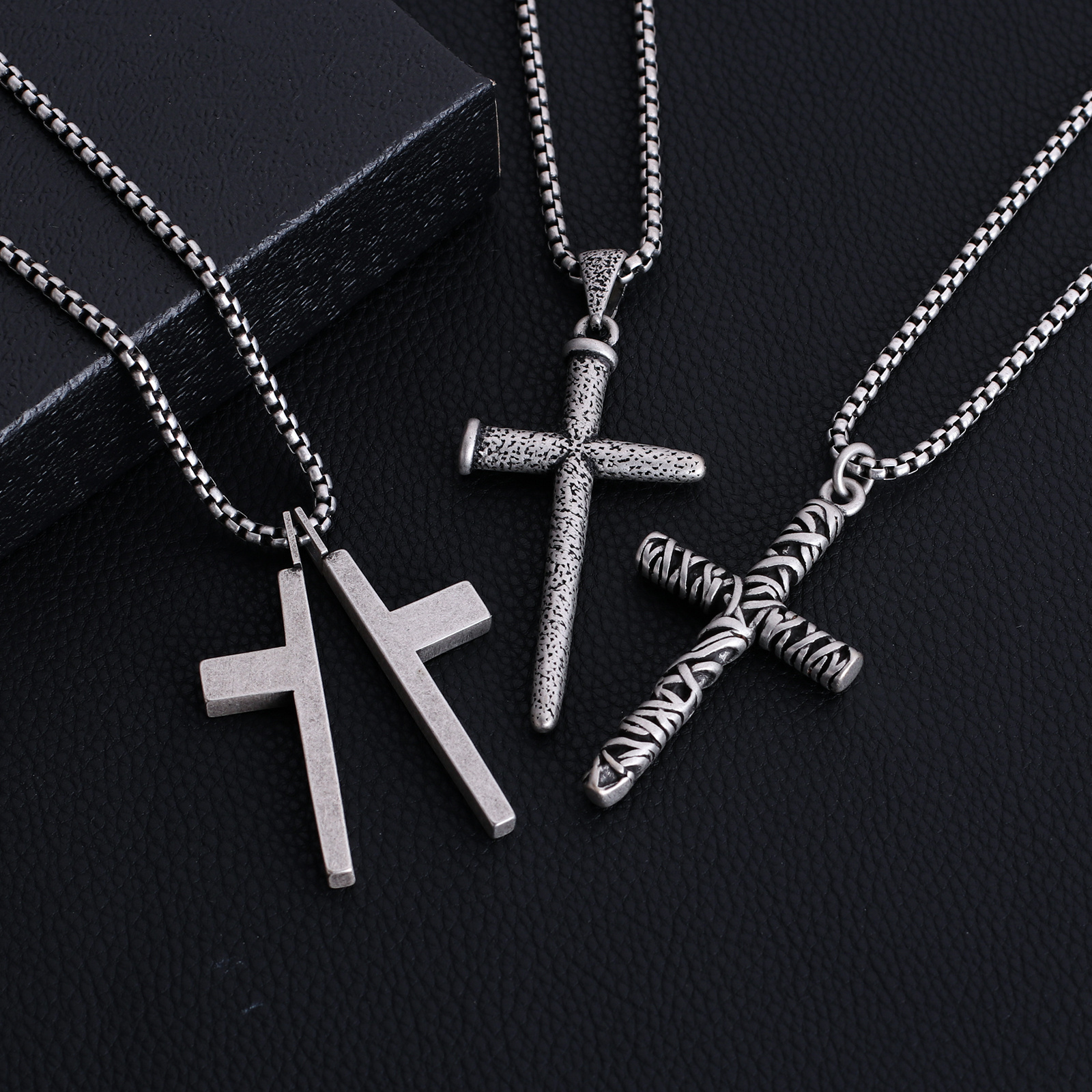 Vintage Anti Silver Small Tiny Stainless Steel Christian Religious Ankh Charm Jewelry Men Cross Pendant Necklace