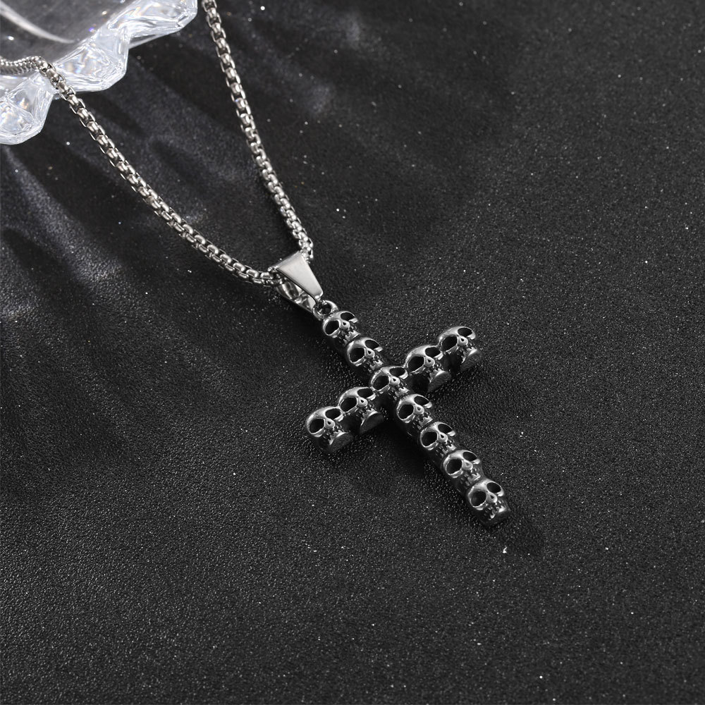 Skull Cross Titanium Steel Stainless Steel Gothic Cross Pendant