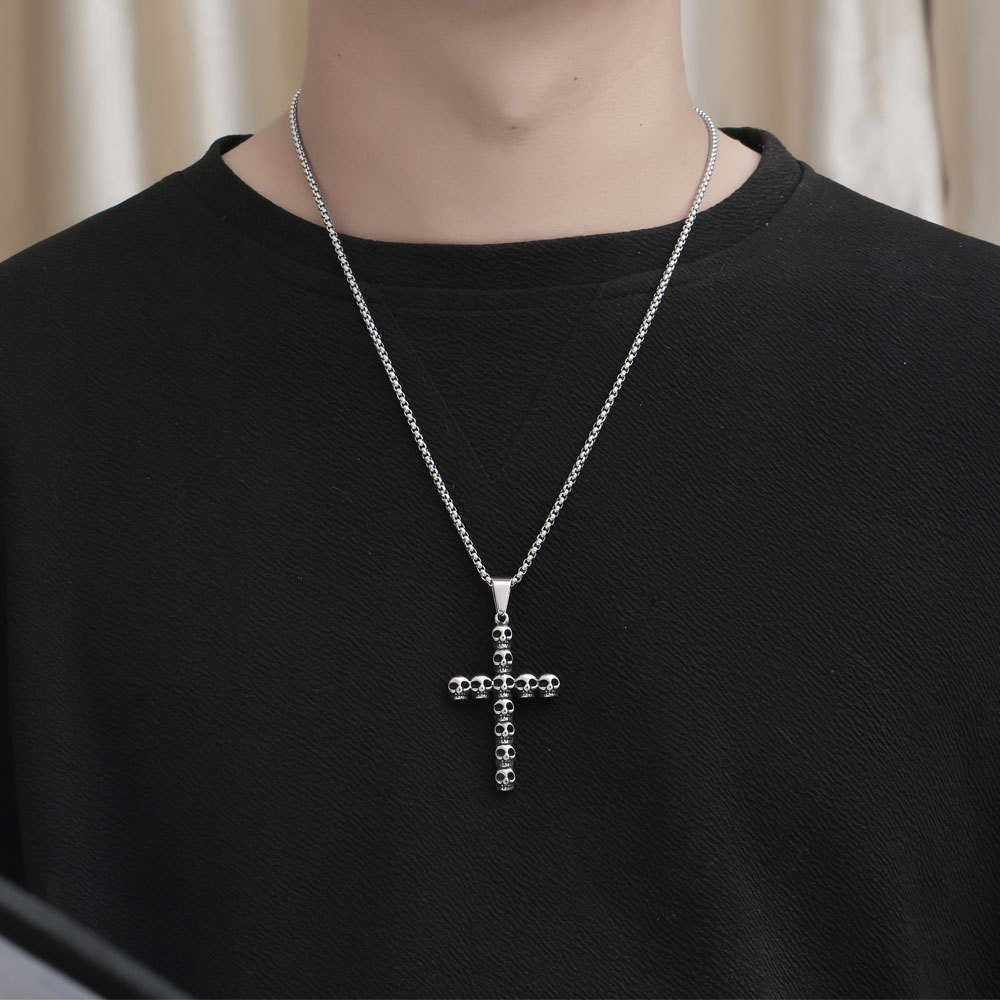 Skull Cross Titanium Steel Stainless Steel Gothic Cross Pendant