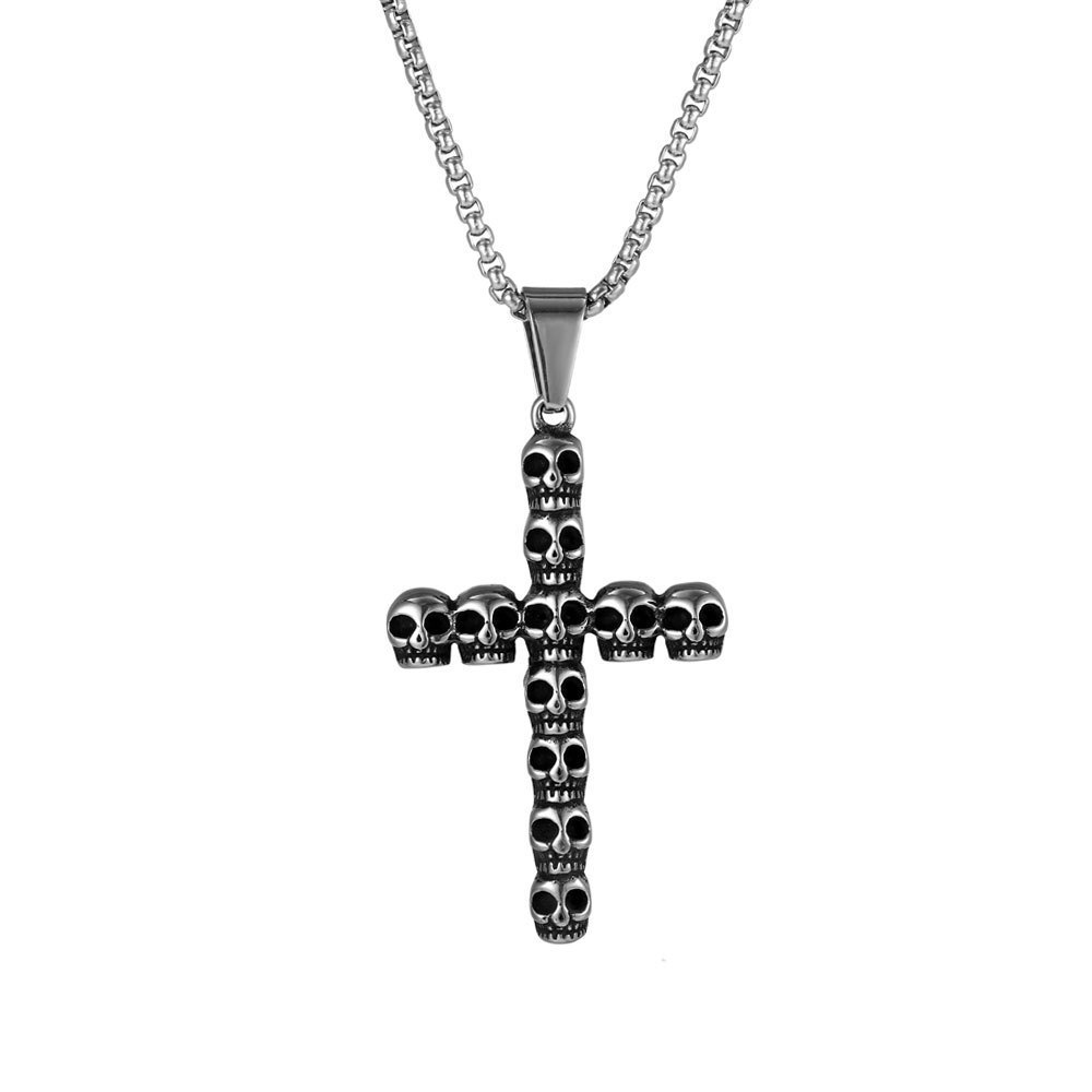 Skull Cross Titanium Steel Stainless Steel Gothic Cross Pendant