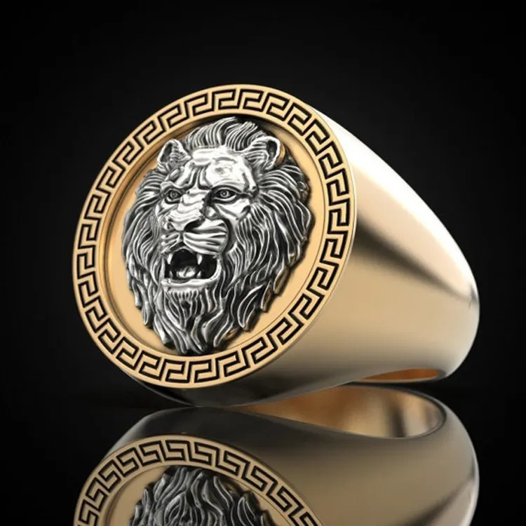 2024 Fashion Fine Jewelry Wholesale Custom High Quality Stainless Steel Gold Plated Lion Signet Animal Chunky Rings For Men