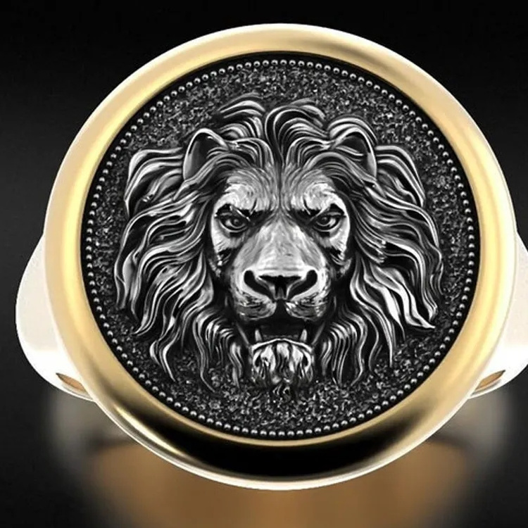 2024 Fashion Fine Jewelry Wholesale Custom High Quality Stainless Steel Gold Plated Lion Signet Animal Chunky Rings For Men