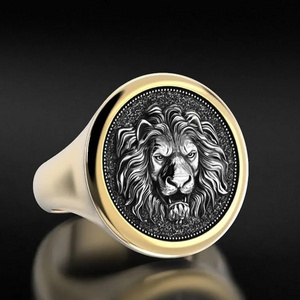 2024 Fashion Fine Jewelry Wholesale Custom High Quality Stainless Steel Gold Plated Lion Signet Animal Chunky Rings For Men