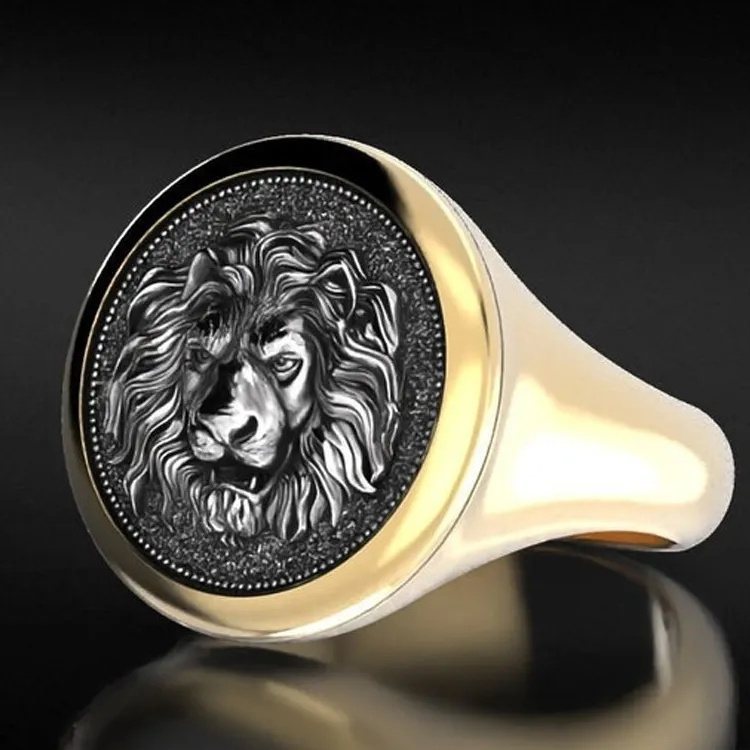 2024 Fashion Fine Jewelry Wholesale Custom High Quality Stainless Steel Gold Plated Lion Signet Animal Chunky Rings For Men