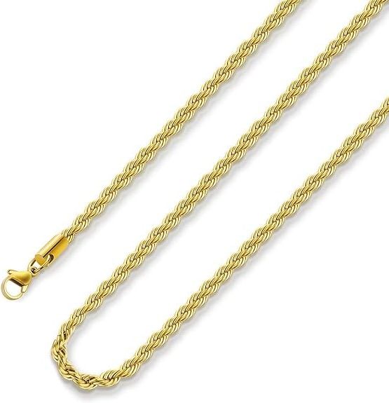 High Quality Hip Hop Fashion Jewelry Twisted Stainless Steel 18K Gold Plated Rope Link Chain Necklace For Man Women