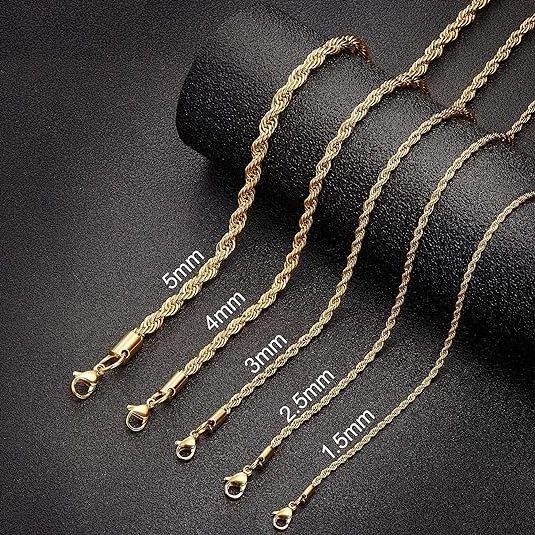 High Quality Hip Hop Fashion Jewelry Twisted Stainless Steel 18K Gold Plated Rope Link Chain Necklace For Man Women