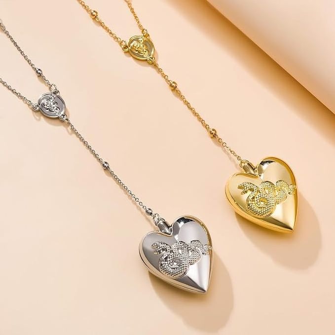 Stainless Steel 18K Gold Plated Fashion Jewelry Rosary Mini Spoon Snake Heart Shape Pendant Lana Del Rey Necklaces For Women