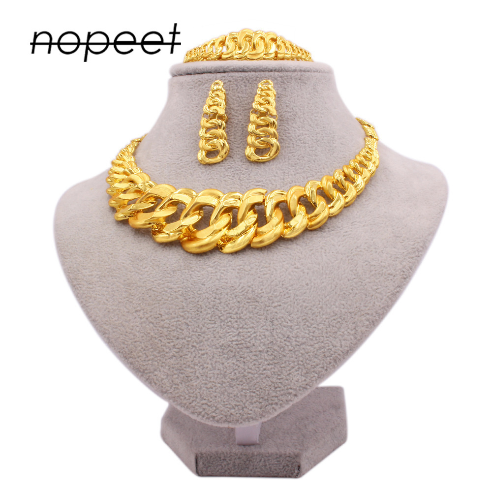 Wedding Bridal Rings Bracelet Africain Earrings Africa Necklace Dubai Jewelry Sets African Fashion Gold Plated Jewelry For Women