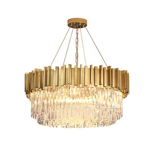 Hotel wedding lobby living room large decorative hanging light gold brass home modern stainless steel luxury crystal hotel modern chandelier