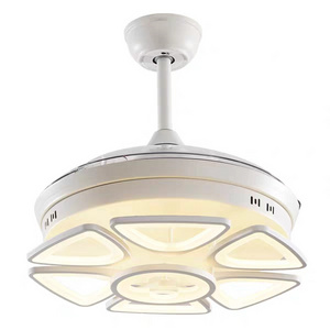 Retractable Acrylic remote controlled fan with light ,luxury ceiling fans bedrooms light fan chandelier