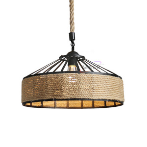 c Pendant lamp Loft Retro Hemp Rope vintage Iron E27 Black cage light fixtures