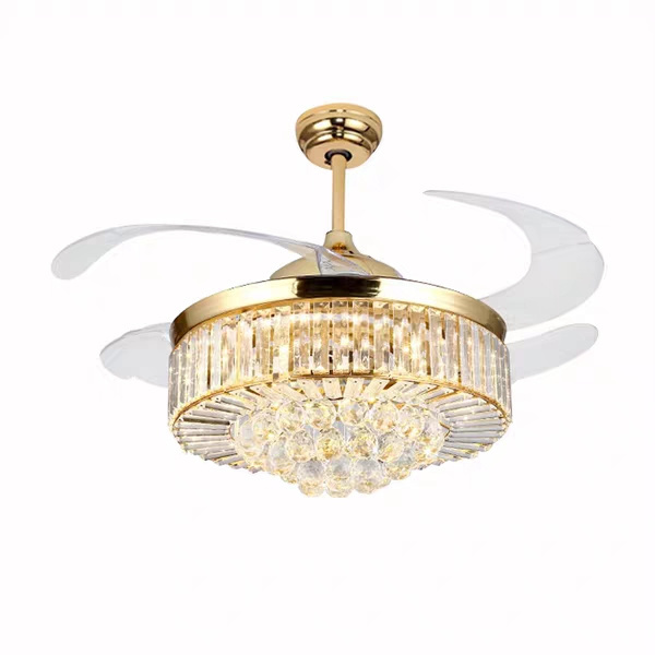 Dropship Modern Gold Ceiling Fan With Light And Remote Led Fan With Light Gold fan chandelier