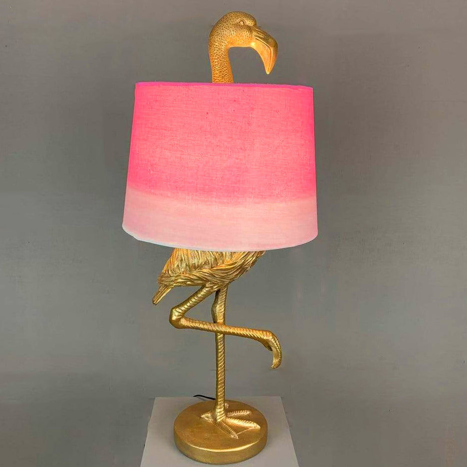 Animal Shape Resin Flamingo Antique Silver/Gold Table Lamp Duck Velvet Shade Desk Light Bed Room Soft Lamps