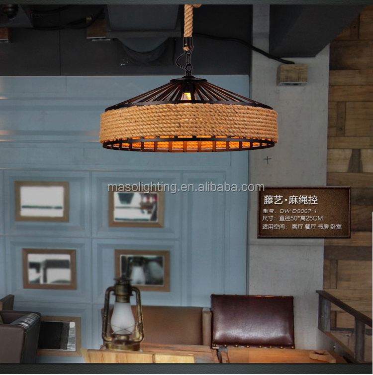 c Pendant lamp Loft Retro Hemp Rope vintage Iron E27 Black cage light fixtures