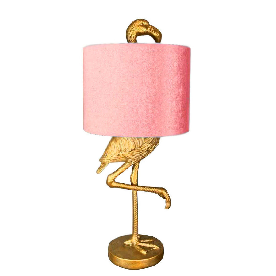 Animal Shape Resin Flamingo Antique Silver/Gold Table Lamp Duck Velvet Shade Desk Light Bed Room Soft Lamps