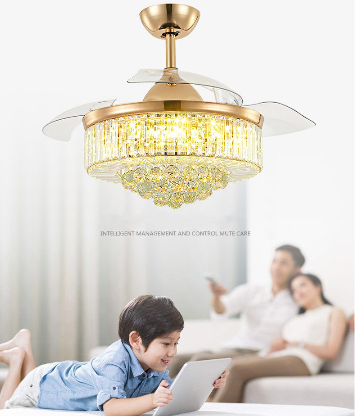 Dropship Modern Gold Ceiling Fan With Light And Remote Led Fan With Light Gold fan chandelier