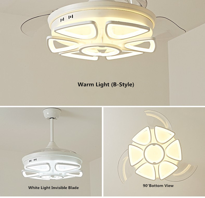 Retractable Acrylic remote controlled fan with light ,luxury ceiling fans bedrooms light fan chandelier