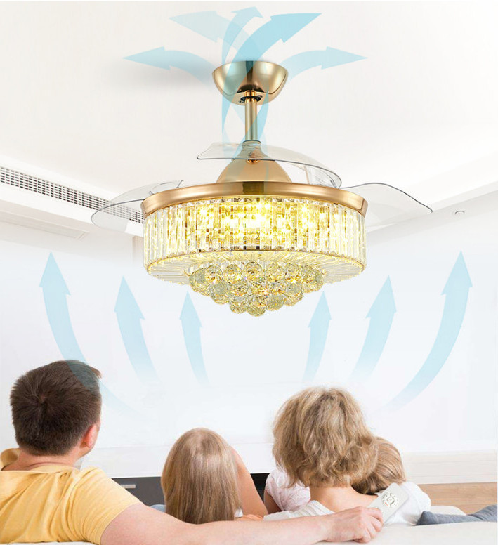 Dropship Modern Gold Ceiling Fan With Light And Remote Led Fan With Light Gold fan chandelier