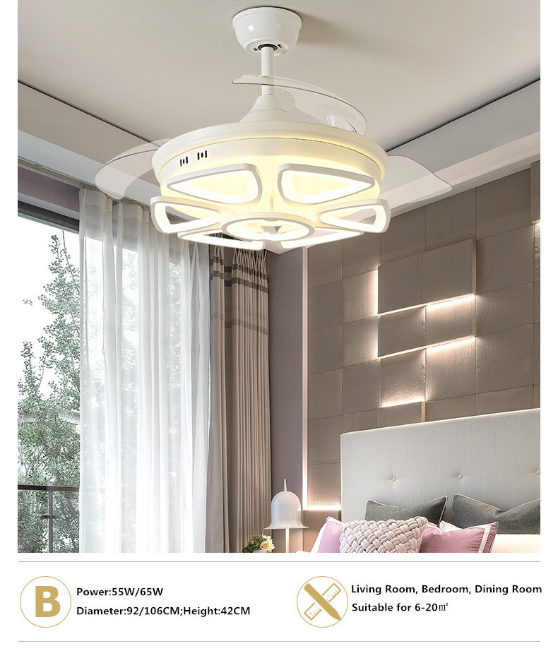 Retractable Acrylic remote controlled fan with light ,luxury ceiling fans bedrooms light fan chandelier