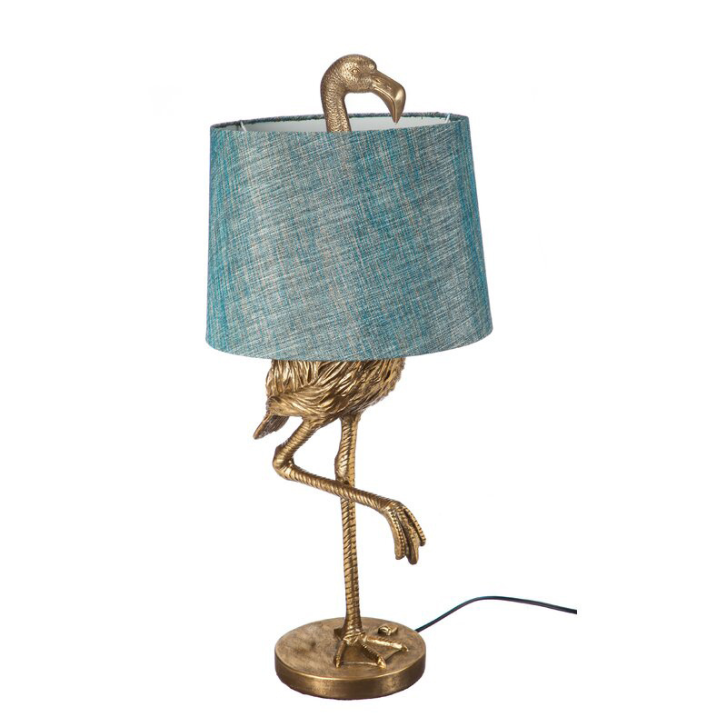 Animal Shape Resin Flamingo Antique Silver/Gold Table Lamp Duck Velvet Shade Desk Light Bed Room Soft Lamps