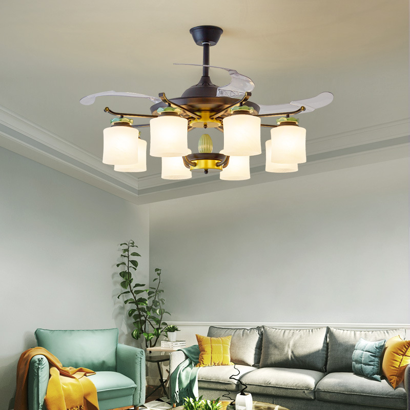 Luxury living room bedroom ceiling fan frequency conversion classical chandelier fan ceiling decorative lighting fixture ceiling fan with light