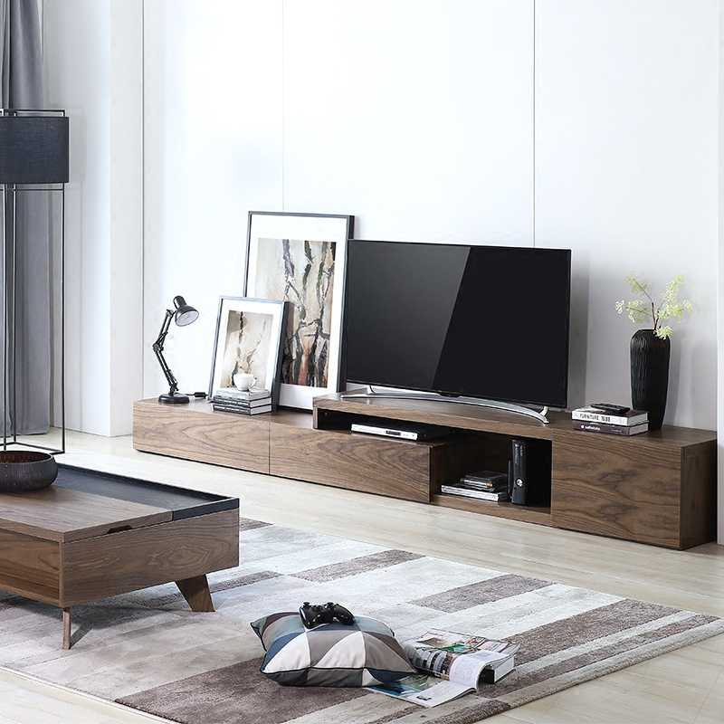 2021 Hangzhou Vermont New Model Solid Wooden Veneer Plywood TV Cabinet With Showcase Design In Living Room