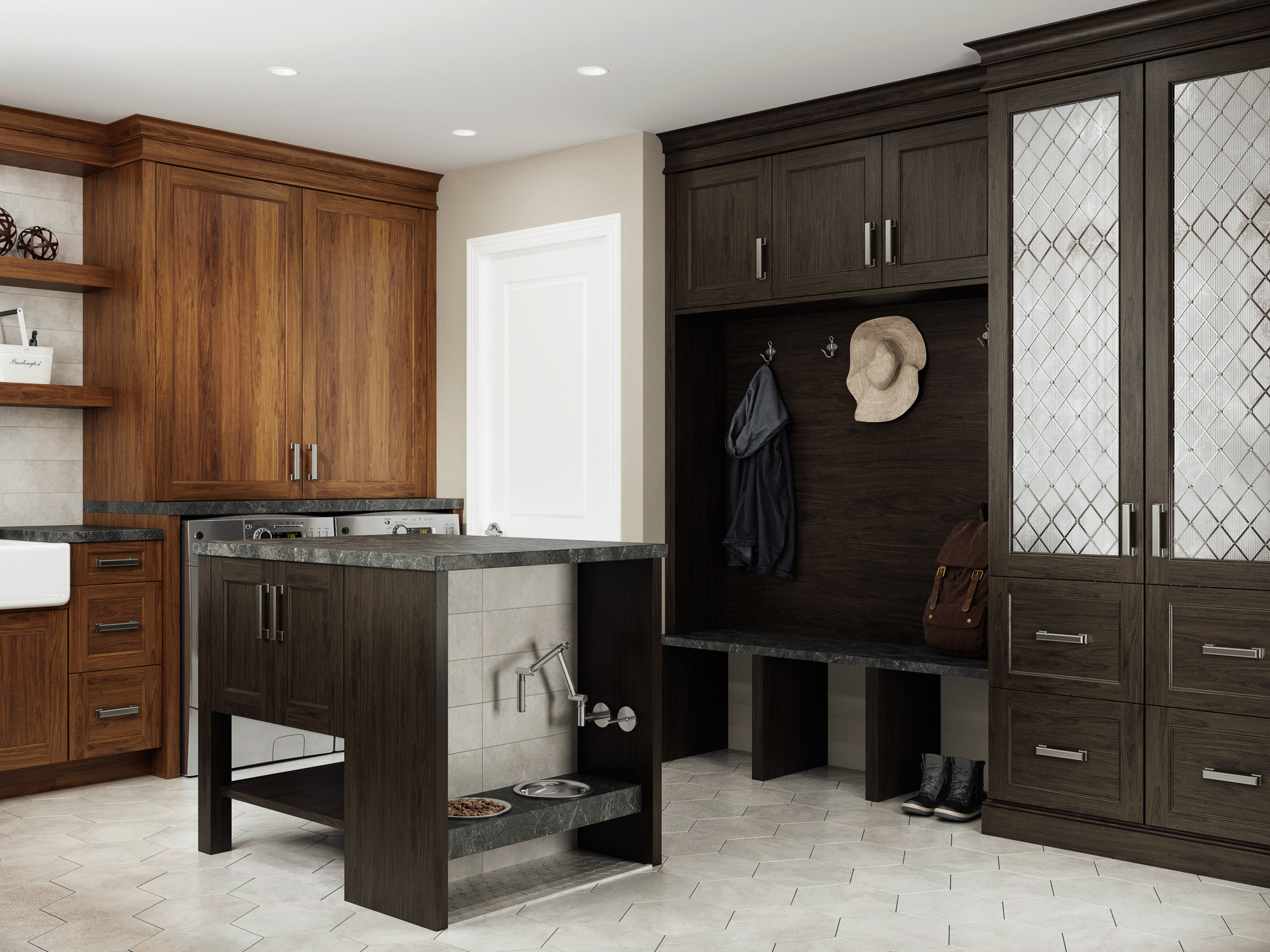 Custom European Luxury Style Solid Wood White Oak Modern Kitchen Cabinet With Black Island