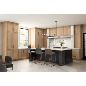 Custom European Luxury Style Solid Wood White Oak Modern Kitchen Cabinet With Black Island