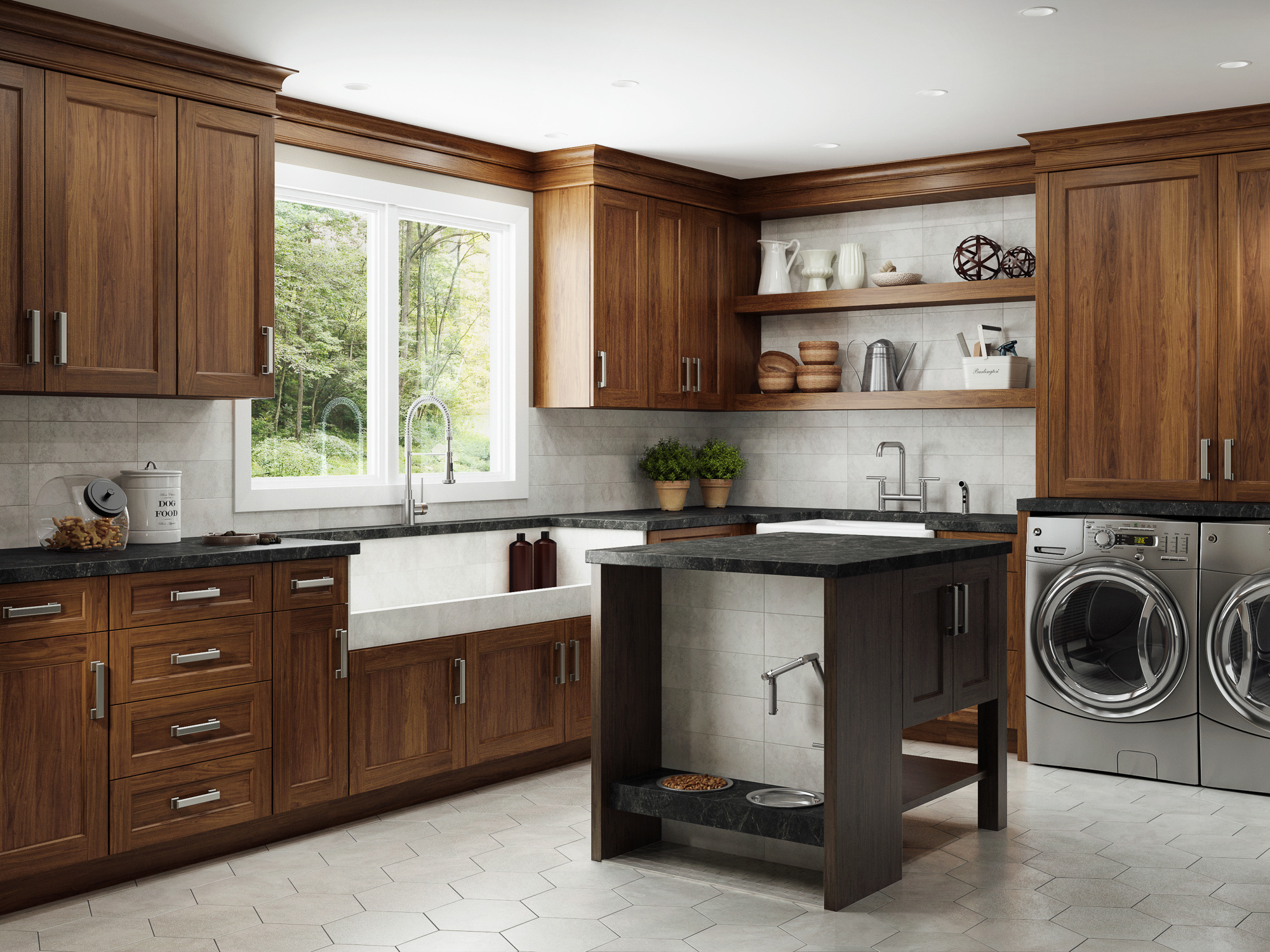 Custom European Luxury Style Solid Wood White Oak Modern Kitchen Cabinet With Black Island