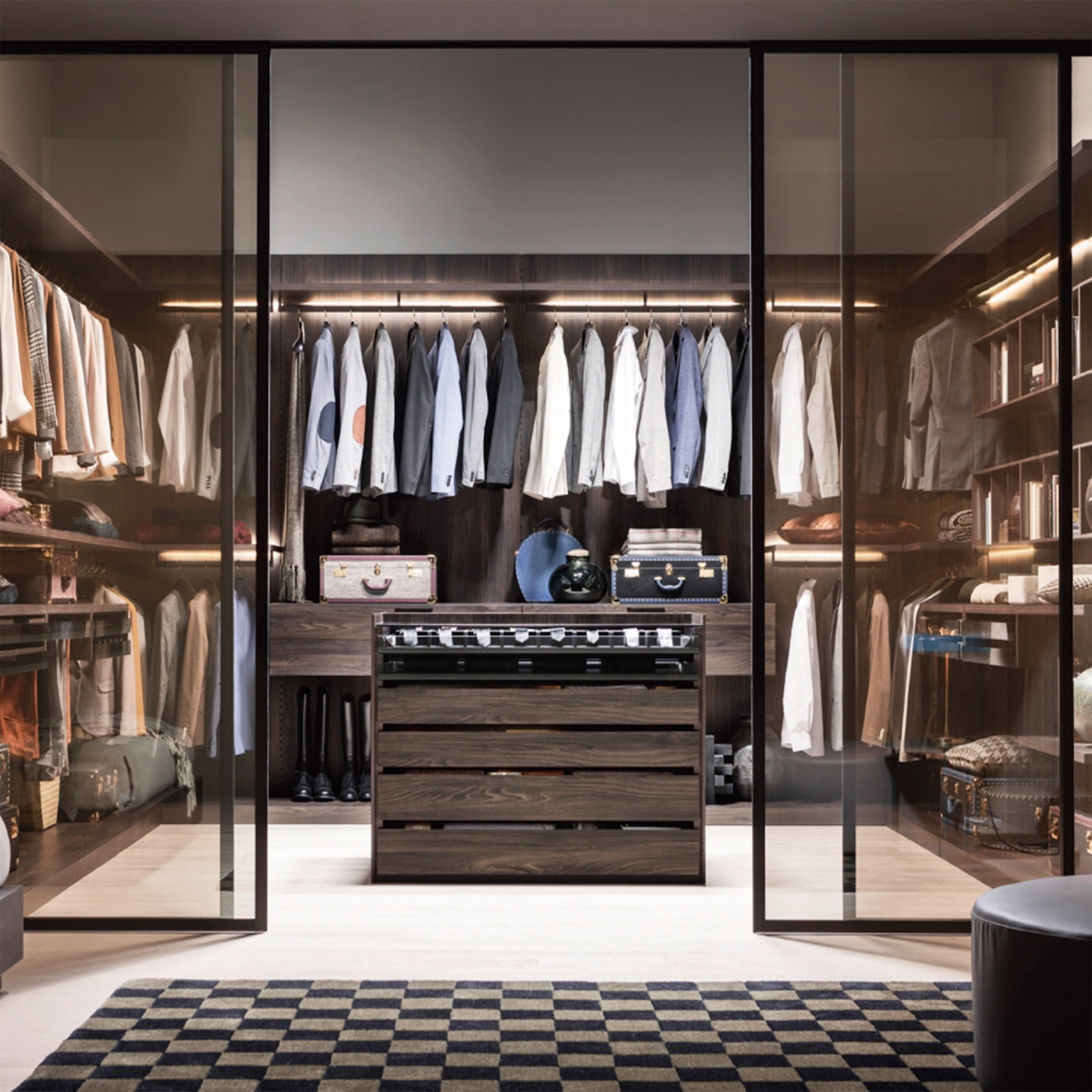 Modern High Quality Walk In Closet Open Wardrobe with Island New Designs