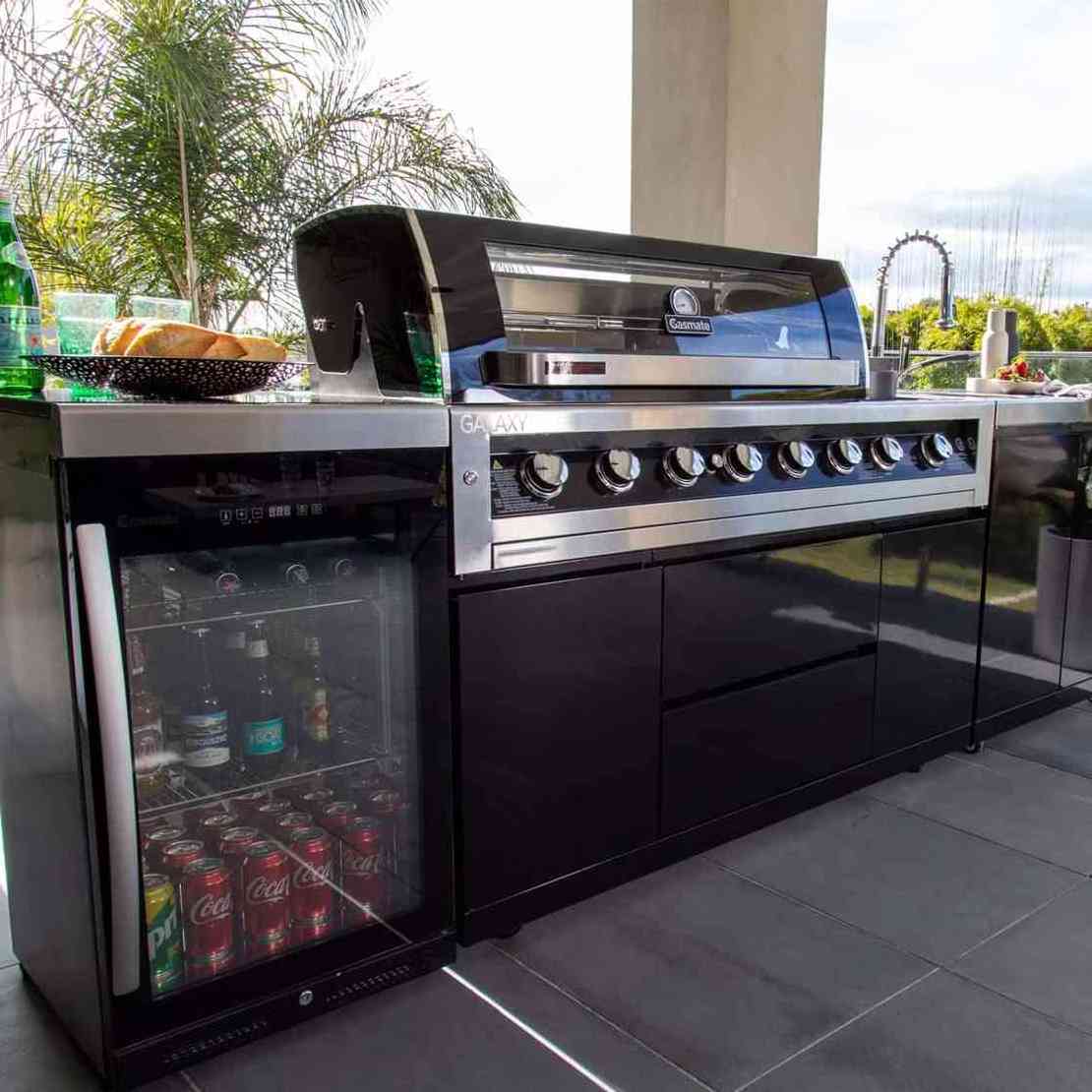 Luxury Customized Black Stainless Steel Outside Grill BBQ Island Outdoor Garden Kitchen With Fridge