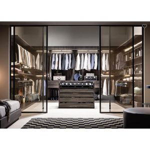 Luxury Style Wood Veneer Glass Walk in Closet with Island