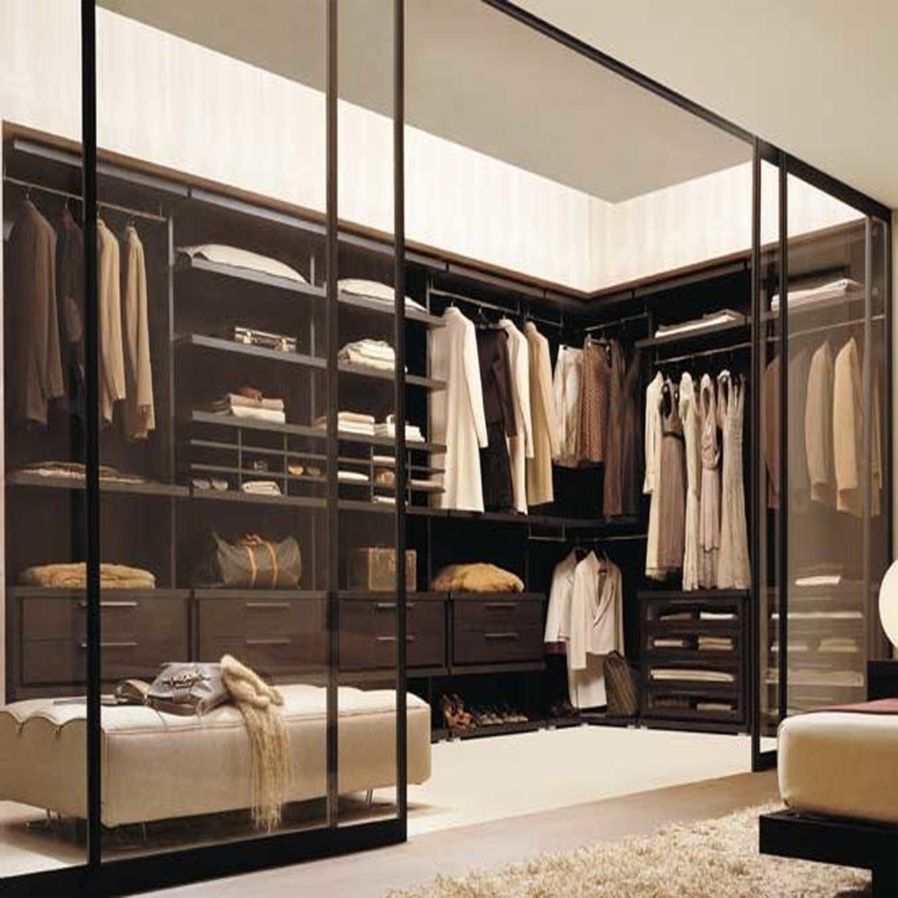 Modern High Quality Walk In Closet Open Wardrobe with Island New Designs