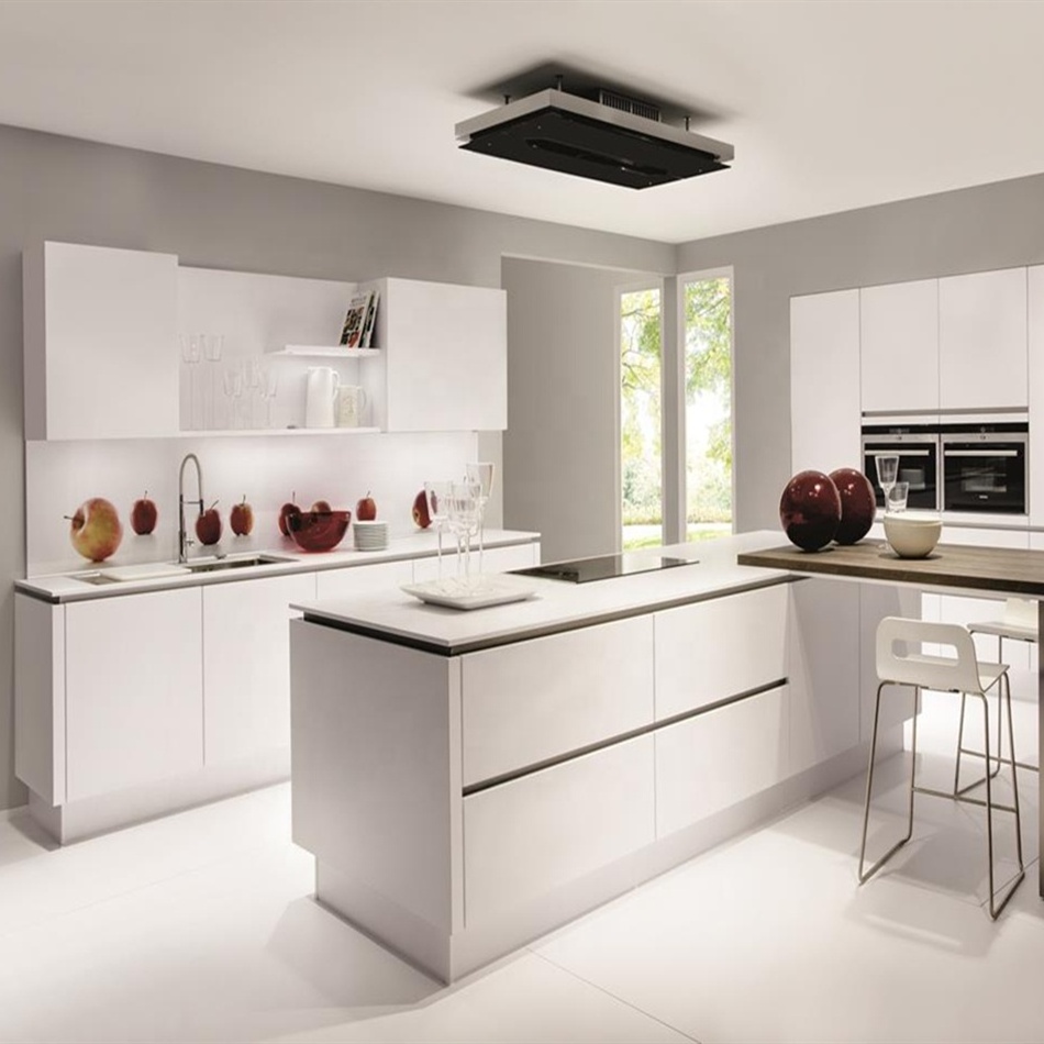 Vermonhouzz Hot Selling Modular MDF Lacquer White Concealed Handle Kitchen Cabinets  With BIg Island